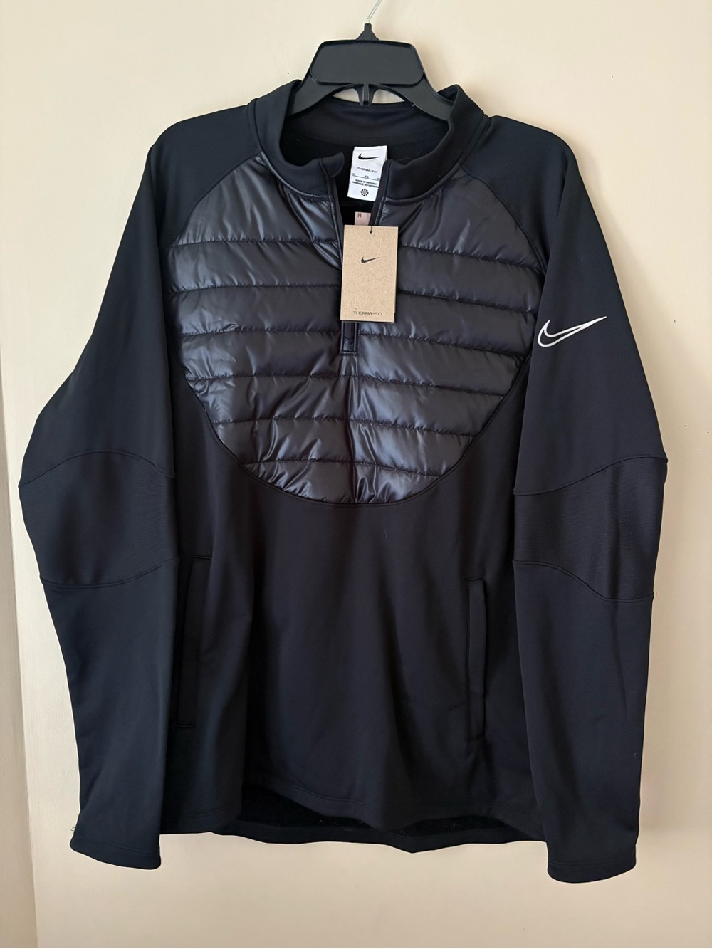 Nike Men’s Black Quilted Hybrid 3/4 Zip Pullover Jacket SZ. XL New